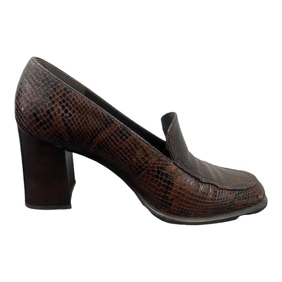 Nine West Brown Snake Print Loafers Block Heel Chunky Y2K 90's 8.5M Slip On - Picture 4 of 9